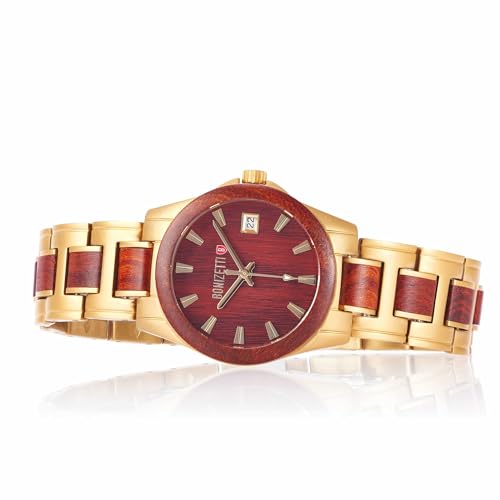 Bonizetti Damenuhr MACCU Picchu Holz-Uhr Kastanienbraun Gold Durchmesser 3,9cm Armbanduhr, Sandelholz, Frauen Accessoires, Naturmaterialien, Materialmix, leicht von Bonizetti