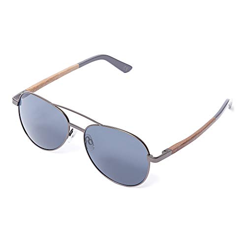 Herren Sonnenbrille BOSTON Breite 136mm Holz Grau, Glasfarbe schwarz 136mm Pilotenbrille, Naturmaterialien von Bonizetti