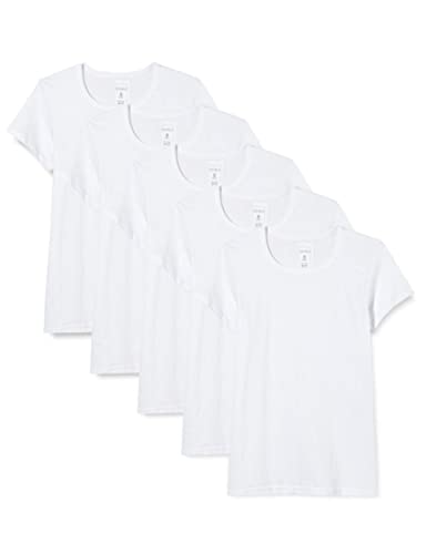 5er-Pack Multipack T Shirts 100% Baumwolle Jungen Mädchen Einfarbig Rundhals T-Shirt Ideal für PE und Schuluniform, weiß, 5-6 Jahre von Bonjour