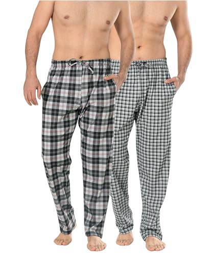 Herren-Schlafanzughose, lang, Nachtwäsche, 2 Stück, Black / Grey Check, M von Bonjour