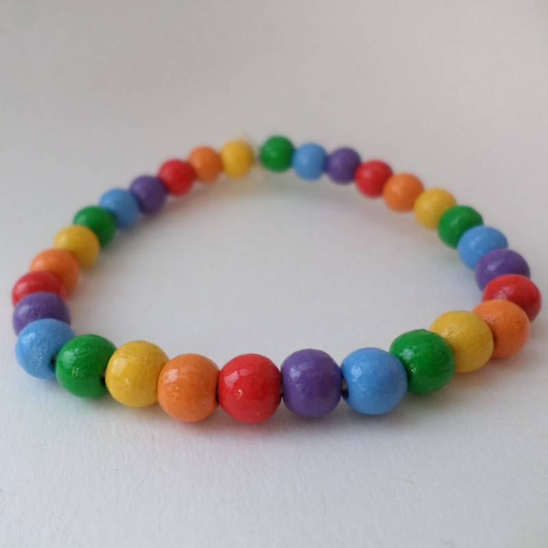 Holzperlen Armband - Regenbogen Bunt Mit Bio Gummiband von BonniesKreativwerk