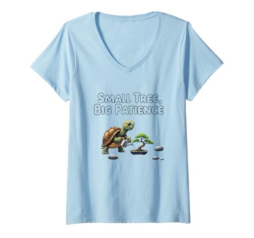 Damen Kleiner Bonsai-Baum, große Geduld T-Shirt mit V-Ausschnitt Damen Kleiner Bonsai-Baum, große Geduld T-Shirt mit V-Ausschnitt von Bonsai Tree Big Patience Collection