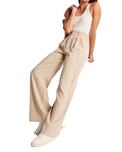 Bonseor Effortless Tailored Wide Leg Pants for Women, Palazzo Pants for Women Dressy High Waist,Wide Leg Dress Pants for Women (9-Point Pants-Beige,M) von Bonseor