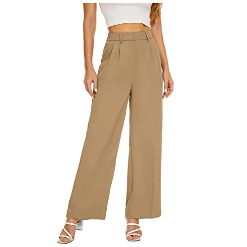 Bonseor Effortless Tailored Wide Leg Pants for Women, Palazzo Pants for Women Dressy High Waist,Wide Leg Dress Pants for Women (9-Point Pants-Khaki,XS) von Bonseor