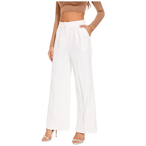 Bonseor Effortless Tailored Wide Leg Pants for Women, Palazzo Pants for Women Dressy High Waist,Wide Leg Dress Pants for Women (9-Point Pants-White,L) von Bonseor