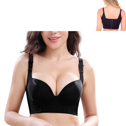 Lets Girl Women Deep Cup Bra Full Back,Shecurve Push-Up Back Smoothing Bra,Lets Girl Bra, Deep Cup Bra Full Back Coverage (Black,34/75 FG) von Bonseor