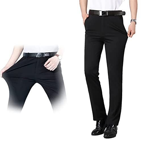 Men's Ice Silk Suit Pants - French Gentleman Non-Ironing Anti-Wrinkle Suit Pants, Summer Ice Cool Breathable Pants (Black,38) von Bonseor