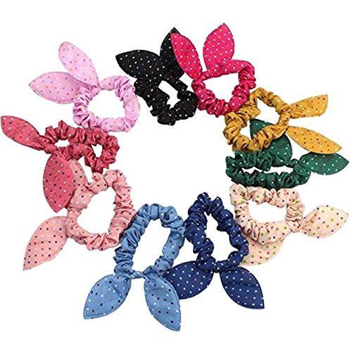 10pcs Kinder Häschen-Ohren Scrunchie Haar-Seil-Bogen-Haar-Riegel-Elastische Pferdeschwanz-Halter-Band-Haar-Zusätze Für Mädchen (Zufällige Farbe) von Bontand