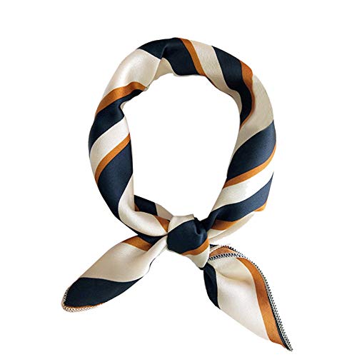 Frauen-Schal-Multifunktions-Seidenschals Satin-kleine quadratische Tücher dünne Retro-Haar-Riegel Griff Tasche Band Bandanas Damen Büro Nickituch (Striped Grün Orange) von Bontand