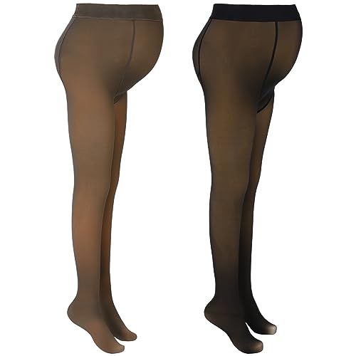 Bonuci 2 Stück Frauen Umstandsstrumpfhose Winter Fleece Gefüttert Strumpfhose Hohe Taille Schwangerschaft Dehnbar Warme Strumpfhose, Durchscheinendes Schwarz und Grau, Einheitsgre von Bonuci