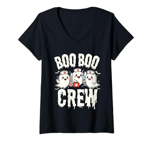 Damen Funny Boo Boo Crew Halloween Costume Nurse T-Shirt mit V-Ausschnitt Damen Funny Boo Boo Crew Halloween Costume Nurse T-Shirt mit V-Ausschnitt von Boo Boo Crew Halloween Ghost Nurse Tee