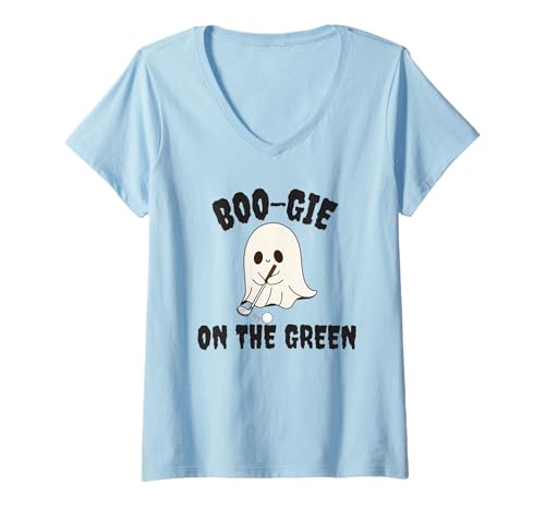 Damen Boo-Gie On The Green Lustiges Wortspiel Cute Ghost Golfing Design T-Shirt mit V-Ausschnitt Damen Boo-Gie On The Green Lustiges Wortspiel Cute Ghost Golfing Design T-Shirt mit V-Ausschnitt von Boo Crew Spooky Golf Studio