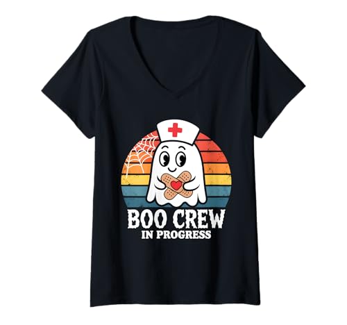 Damen Boo Crew in Progress Halloween-Design T-Shirt mit V-Ausschnitt Damen Boo Crew in Progress Halloween-Design T-Shirt mit V-Ausschnitt von Boo Crew in Progress Halloween Design Funny