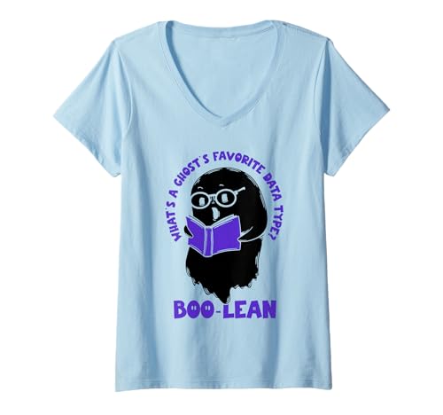 Damen was ist der Lieblingsdatentyp eines Geistes Boo-Lean Boo Cute Ghost T-Shirt mit V-Ausschnitt Damen was ist der Lieblingsdatentyp eines Geistes Boo-Lean Boo Cute Ghost T-Shirt mit V-Ausschnitt von Boo Ghost Halloween Spooky Kids Scare