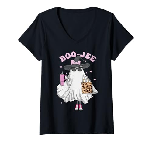 Damen Boujee Boo JEE Süßer Geist in rosa Halloween Mädchen T-Shirt mit V-Ausschnitt Damen Boujee Boo JEE Süßer Geist in rosa Halloween Mädchen T-Shirt mit V-Ausschnitt von Boo-Jee Ghost Halloween Kids Costume