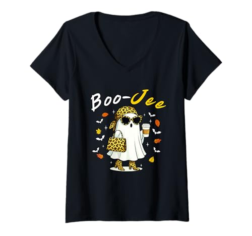 Damen Funny Halloween Boujee Boo-JEE Spooky Season Cute Ghost T-Shirt mit V-Ausschnitt Damen Funny Halloween Boujee Boo-JEE Spooky Season Cute Ghost T-Shirt mit V-Ausschnitt von Boo-Jee Ghost Spooky Season Tee