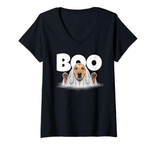 Damen Halloween lustiger Hund Labrador Ghost Boo Fan T-Shirt mit V-Ausschnitt Damen Halloween lustiger Hund Labrador Ghost Boo Fan T-Shirt mit V-Ausschnitt von Boo Pawstyle Co.
