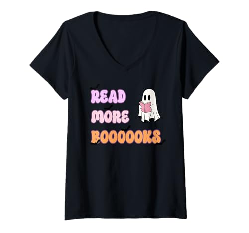 Damen Niedliche Geister-Lesebücher Buchliebhaber Halloween Fledermaus-Design T-Shirt mit V-Ausschnitt Damen Niedliche Geister-Lesebücher Buchliebhaber Halloween Fledermaus-Design T-Shirt mit V-Ausschnitt von Boo Reads Apparel
