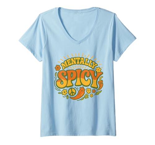Damen Mentally Spicy - Lustig Feurige Persönlichkeit Humor Retro T-Shirt mit V-Ausschnitt Damen Mentally Spicy - Lustig Feurige Persönlichkeit Humor Retro T-Shirt mit V-Ausschnitt von Boo Sheet Halloween Shirts & Gifts HHWCo.