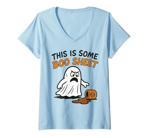 Damen This is Some Boo Laken - Verschütteter Kaffee, Halloween-Geist T-Shirt mit V-Ausschnitt Damen This is Some Boo Laken - Verschütteter Kaffee, Halloween-Geist T-Shirt mit V-Ausschnitt von Boo Sheet Halloween Shirts & Gifts HHWCo.
