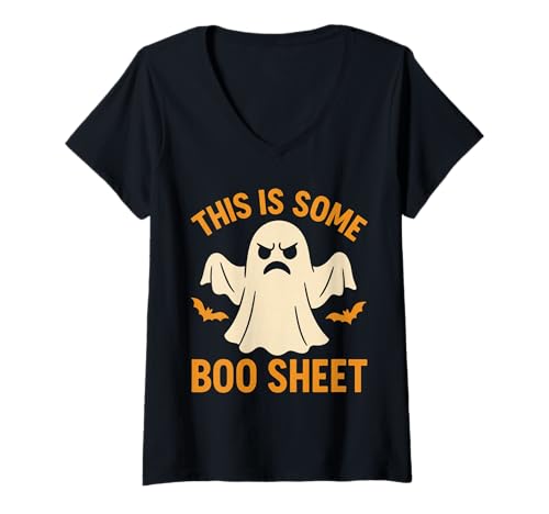 Damen This is Some Boo Sheet – Halloween Angry Ghost Funny T-Shirt mit V-Ausschnitt Damen This is Some Boo Sheet – Halloween Angry Ghost Funny T-Shirt mit V-Ausschnitt von Boo Sheet Halloween Shirts & Gifts HHWCo.
