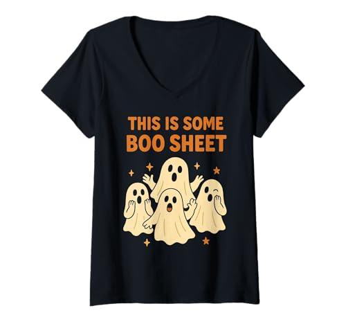 Damen This is Some Boo Sheet - Halloween Ghost Surprised Lustig T-Shirt mit V-Ausschnitt Damen This is Some Boo Sheet - Halloween Ghost Surprised Lustig T-Shirt mit V-Ausschnitt von Boo Sheet Halloween Shirts & Gifts HHWCo.