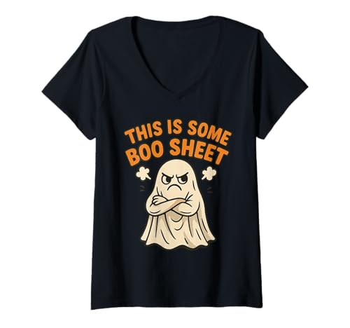 Damen This is Some Boo Sheet – Halloween Mad Funny Ghost T-Shirt mit V-Ausschnitt Damen This is Some Boo Sheet – Halloween Mad Funny Ghost T-Shirt mit V-Ausschnitt von Boo Sheet Halloween Shirts & Gifts HHWCo.
