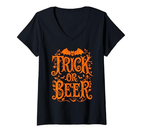 Damen Lustiges Halloween-Trink-T-Shirt für Männer & Frauen für Bierliebhaber T-Shirt mit V-Ausschnitt von Boo-tique Merch
