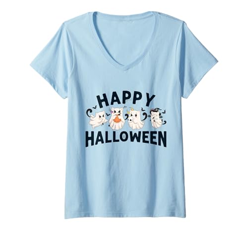 Damen The Boo Crew Cats | Cute Spooky Ghost Halloween - Katzenliebhaber T-Shirt mit V-Ausschnitt Damen The Boo Crew Cats | Cute Spooky Ghost Halloween - Katzenliebhaber T-Shirt mit V-Ausschnitt von Boo & Meow