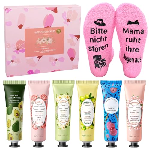 Geschenkset für Frauen,6PCS Mini Handcreme Set 1Paar Socken mit Spruch Bitte nicht stören mama ruht ihre Augen aus Kleine Weihnachtsgeschenke Geburtstagsgeschenk mama Weihnachten Muttertagsgesch von Booaee
