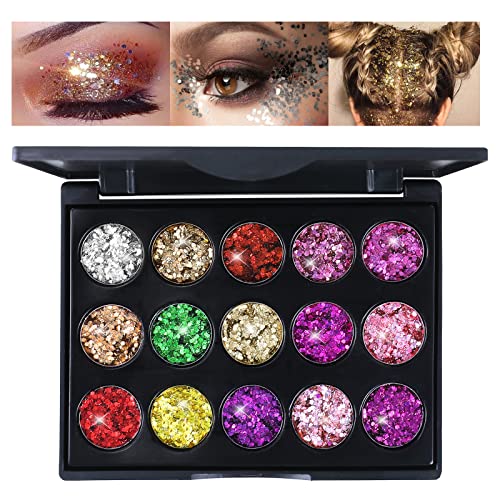 Boobeen 15 Farben Glitter Lidschatten-Palette Hochpigmentierte Augen-Make-up-Palette Lang anhaltender Schimmer Metallic-Lidschatten Funkelndes Make-up-Set Wasserdicht von Boobeen