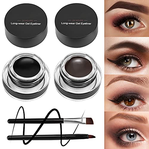 Boobeen 2 Colors Liner Eyeliner Gel - Augenbrauen-Farben-Gel Easy Apply Formula - Augenbrauen-Augen-Make-up-Set mit Eyeliner-Pinsel und Brauenpinsel von Boobeen