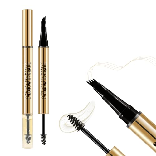 Boobeen 2-in-1 Augenbrauenstift und Gel, Microblading-Augenbrauenstift mit 4-facher Spitze und klarem Augenbrauenwachs, haarähnliche Augenbrauenstifte für Frauen, langanhaltend und wasserfest von Boobeen
