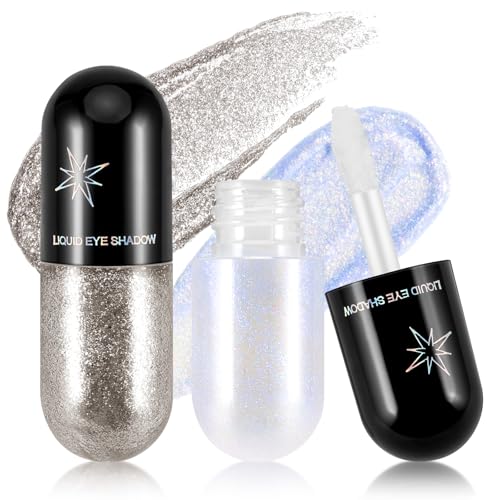 Boobeen 2pcs Liquid Glitter Eyeshadow, Metallic Shimmer Eye Shadow, Long Lasting Waterproof Liquid Bright Eyeshadow, One-Swipe Coverage von Boobeen
