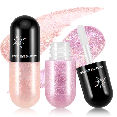 Boobeen 2pcs Liquid Glitter Eyeshadow, Metallic Shimmer Eye Shadow, Long Lasting Waterproof Liquid Bright Eyeshadow, One-Swipe Coverage von Boobeen