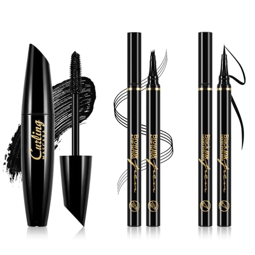 Boobeen 3 in 1 Augen-Makeup-Set mit flüssigem Eyeliner-Stift, Microblading-Augenbrauenstift und Volumen-Mascara für Wimpern, wasserfest und langanhaltend von Boobeen