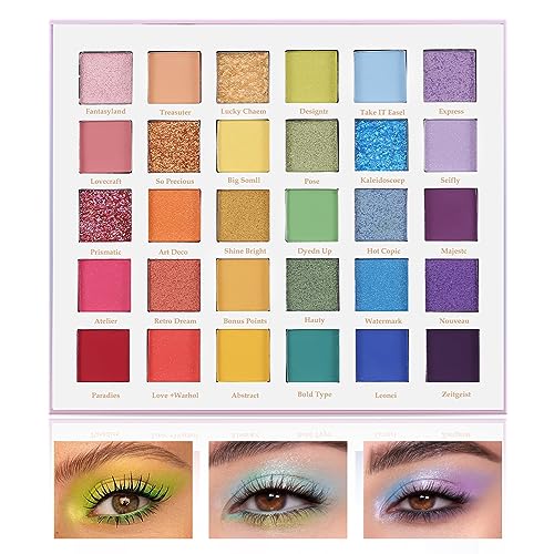 Boobeen 30 bunte Lidschatten-Palette, Regenbogen matt & schimmernde Lidschatten-Pulver-Set, leuchtende Farbe Gesicht Pulver Make-up für Bühne Kostüm von Boobeen