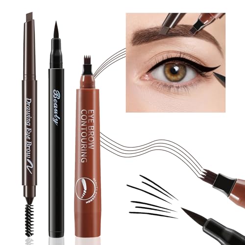 Boobeen 3Pcs Augen-Makeup-Stift-Braun gefärbt-Flüssige Augenbrauenstift, Augenbrauenstift und Eyeliner, Eye Pencil Kit für Augen Kontur von Boobeen