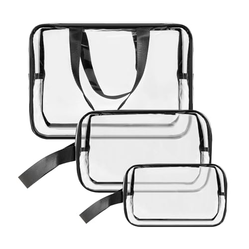 Boobeen 3Pcs Klar Kosmetiktasche, Transparent PVC Wasserdicht Kosmetiktasche mit Reißverschluss, Portable Toiletry Organizer Kit für Frauen Männer, Make-up Pouches Travel Organizer Case for Toiletries von Boobeen