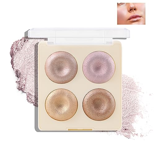 Boobeen 4 Farbe Highlighter Makeup Palette, Gesicht gebacken Pulver Wange Illuminator, lang anhaltende Gesicht Bildhauerei zu erhellen Haut und leuchtende von Boobeen