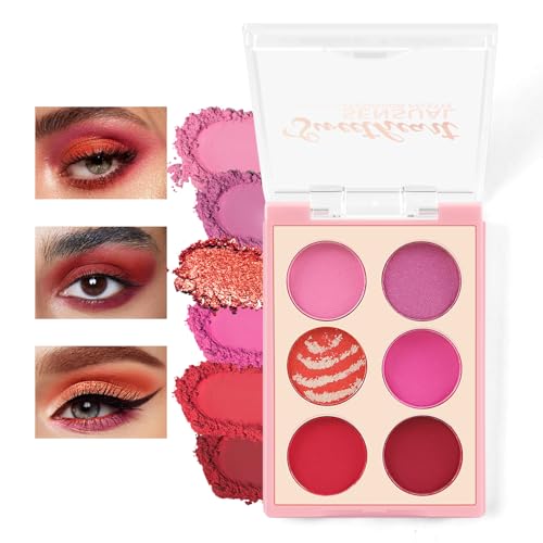 Boobeen 6 Bright Color Eyeshadow Palette, Matte & Shimmer Eyeshadow Makeup Palette für Augen-Makeup, hochpigmentierte mischbare Lidschatten kreiert atemberaubende Augen-Looks, lang anhaltend von Boobeen