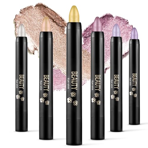 Boobeen 6PCS Lidschatten Creme Stick Wasserdicht Lidschatten Bleistift Crayon Eye Brightener Stick Schimmer Lidschatten Stift Erstellen Glitter Augen Make-up, einfach zu bedienen von Boobeen