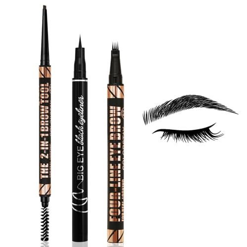 Boobeen Augenbrauen Makeup Kit, 4 Tip Brow Pen, Augenbrauenstift mit Pinsel, wasserfester flüssiger Eyeliner, wischfest & lang anhaltend, 3 Stück von Boobeen