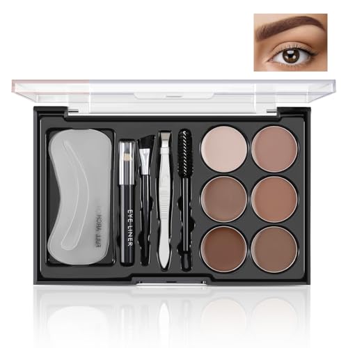 Boobeen Augenbrauenpuder, 6-farbiges Augenbrauen-Makeup-Set mit 4 Augenbrauenschablonen, 2 Augenbrauenpinseln, 1 Augenbrauenstift und 1 Pinzette, wasserfeste, lang anhaltende Augenbrauenpomade von Boobeen