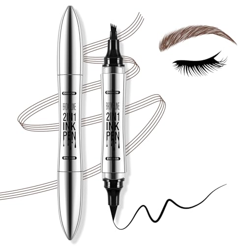 Boobeen Augenbrauenstift mit zwei Enden, wasserfester Eyeliner, 2-in-1 Augenbrauenstift mit 4 Mikrogabelspitzen, für lang anhaltendes Augenbrauen-Makeup von Boobeen
