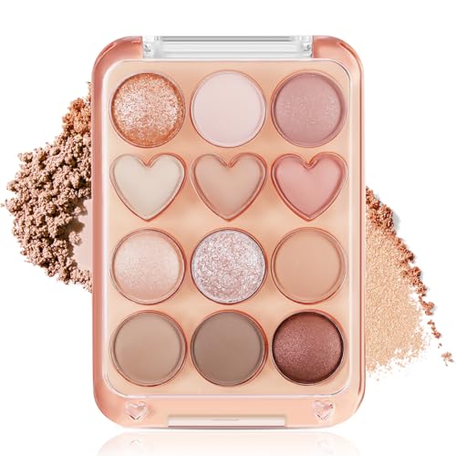 Boobeen Bunte Lidschattenpalette, mischbare schimmernde und matte Nude-Töne, 12 pigmentierte Puder, leuchtende Augen-Makeup-Palette Boobeen Bunte Lidschattenpalette, mischbare schimmernde und matte Nude-Töne, 12 pigmentierte Puder, leuchtende Augen-Makeup-Palette von Boobeen