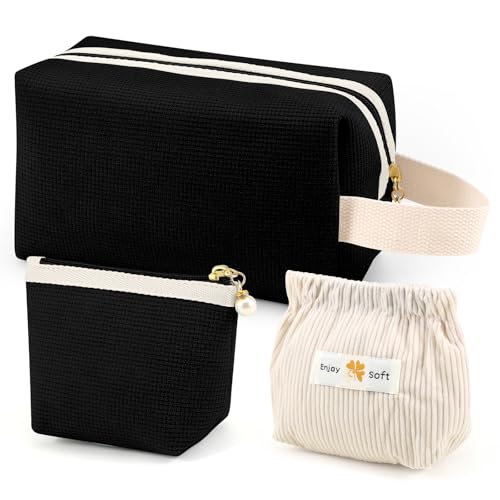 Boobeen Cord-Makeup-Tasche für Geldbeutel Reisen, 3 PCS tragbare niedliche Kosmetiktasche Veranstalter für Frauen und Mädchen, große und kleine Make-up-Aufbewahrungstasche mit Reißverschluss von Boobeen
