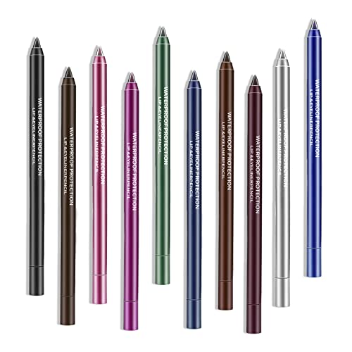 Boobeen Eyeliner-Stift-Set, 10 Packungen, wasserfester Glitzer-Lidschatten und Lippenkonturenstift, weiche, farbenfrohe Gel-Formel, kreiert kräftige und definierte Linien von Boobeen