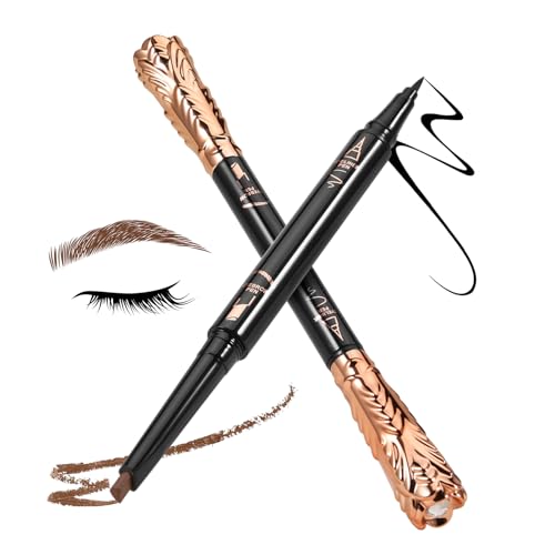 Boobeen Eyeliner und Augenbrauenstift mit zwei Enden, Flüssiger Schwarzer Eyeliner mit Augenbrauendefinierstift für Frauen, Natürliches Augenmakeup von Boobeen