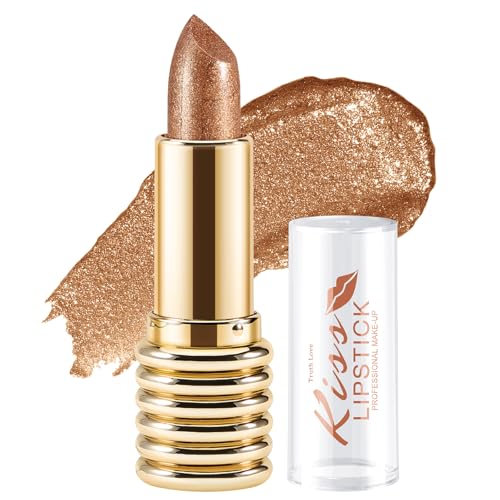 Boobeen Glitzer Lippenstift für Frauen Metallic Lip Stick Sparkling Shine Lip Makeup, Bold Smooth Lip Color High Pigment Langlebig, Creamy Lipstick Full Coverage von Boobeen